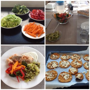 Dagens retter. Broccoli, rødpeber, gulerod, spidskål. Samt laks og butternutsquash. 