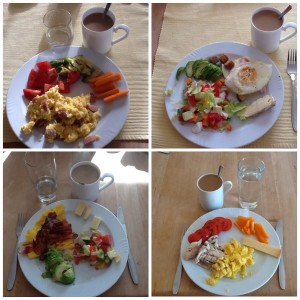 Morgenmad med æg, kød og grøntsager