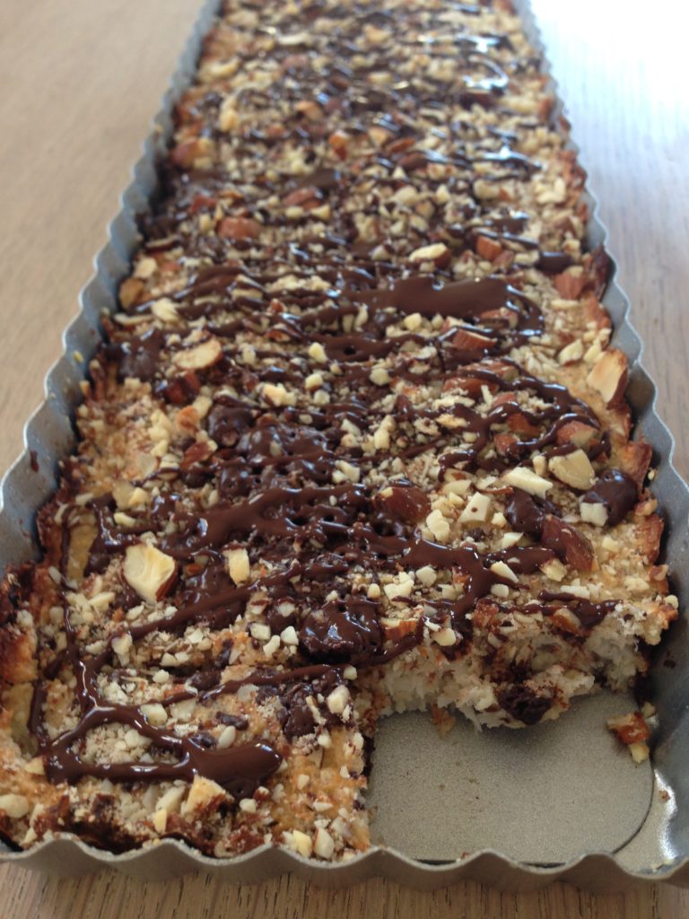 Kokos, banan, og chokoladekage